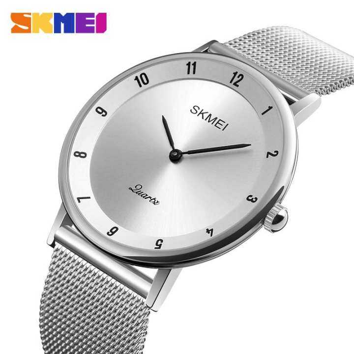 SKMEI Đồng hồ đeo tay kiểu dáng thời trang dành cho cả nam và nữ đồng hồ đeo tay mặt đá thạch anh họa tiết đơn giản chống thấm nước làm bằng thép…