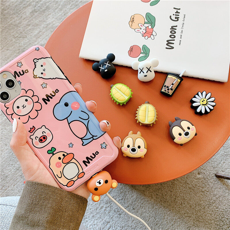 CrashStar Cartoon Cable Protector Cute USB Data Line Organizer Manager Holder Cord Protective Cover Cable Winder Case For iPhone Charging Cord Decorative Accessories Casing Top Sale