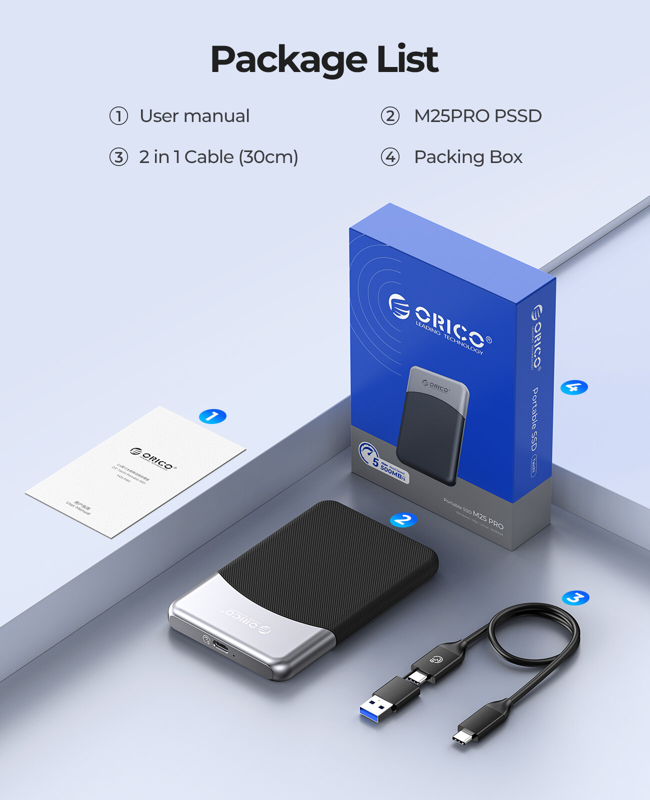 ORICO 500MB/S USB 3.2 Gen2 PSSD Solid State Drive 1TB/2TB/4TB