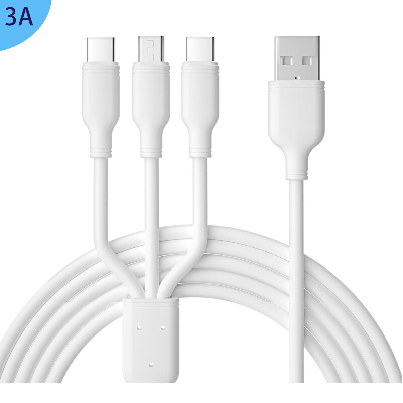 White PVC cable 3 in 1 USB charging cable Universal multifunctional 3 in 1 USB cable fast charging