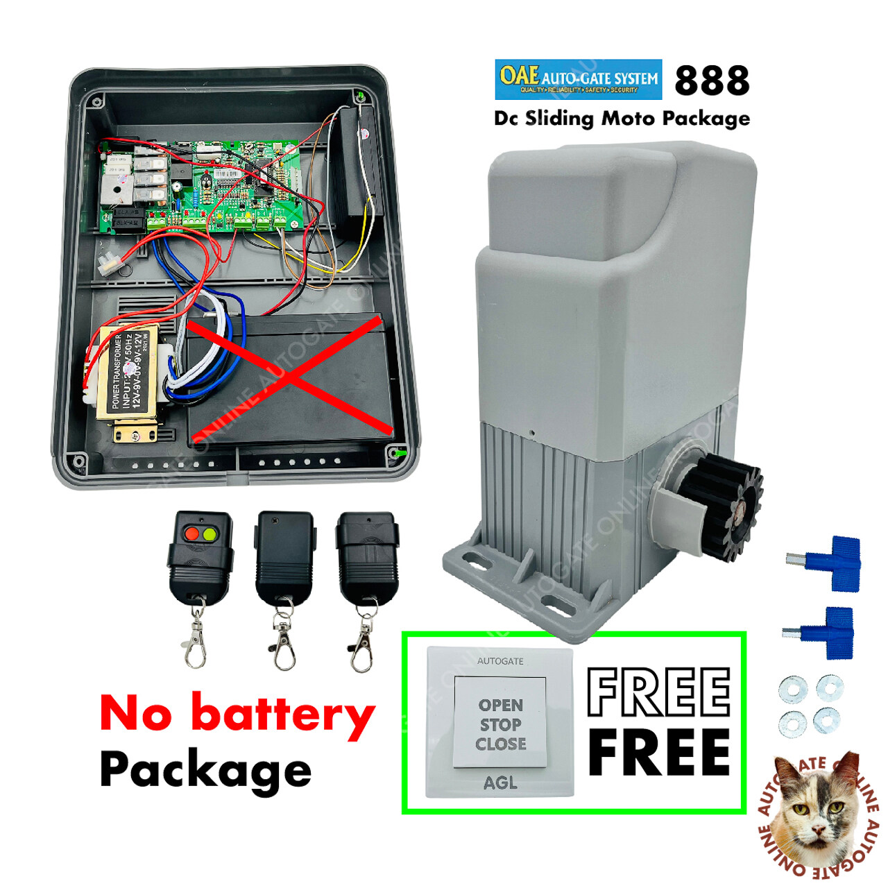 SLIDING AUTOGATE OAE 888 DC MOTOR (FULL SET WHITOUT BACKUP BATTERY