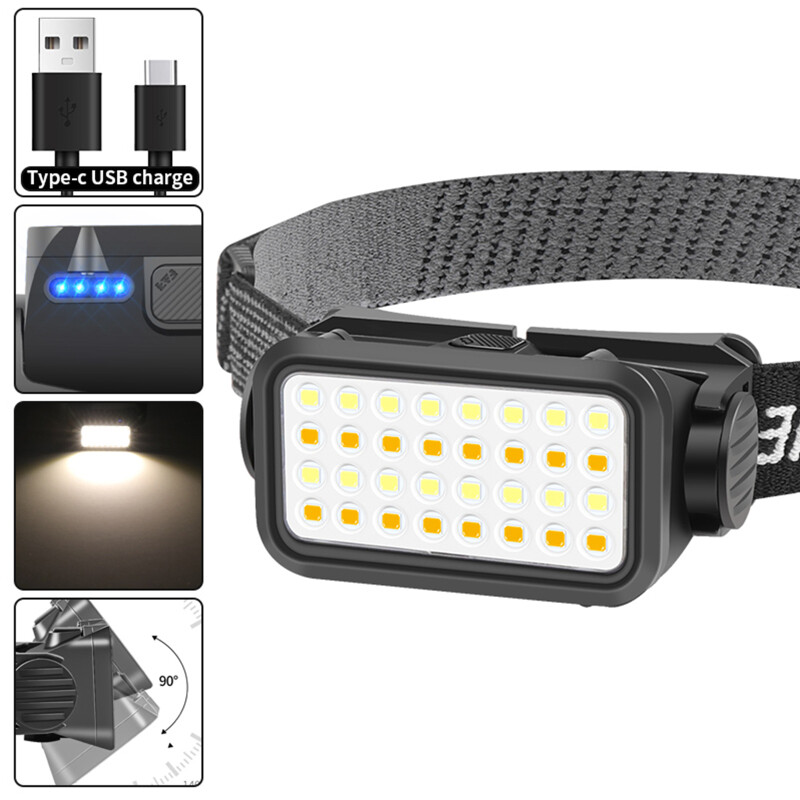 Lightweight Cob Led Headlamp Type-c Usb Rechargeable Motion Sensor Headlight Torch Flashlight Work Lights