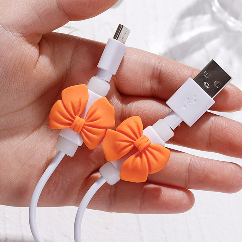 Cable Protector Cover Kawaii 3D Bows Data Line Protective Sleeve for Mobile Cell Phone USB Charger Cord Winder Protection Accessories