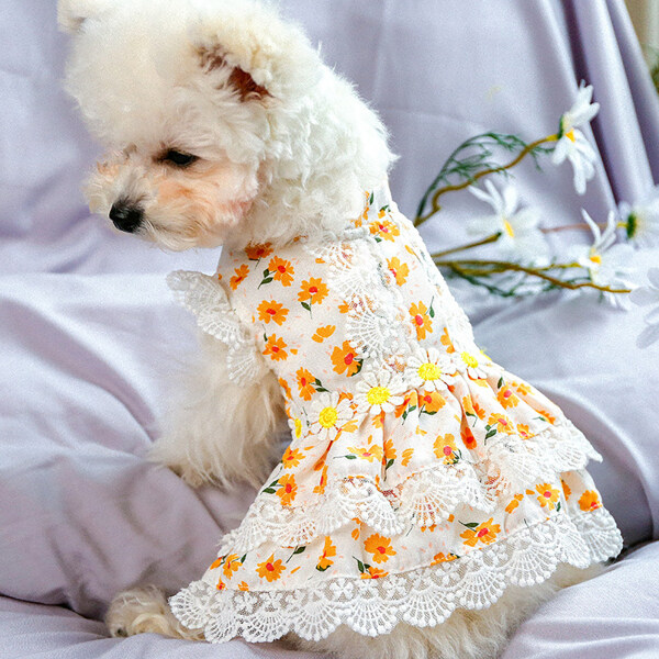 1 Chiếc Váy Cho Thú Cưng Dễ Thương Quần Áo Trang Phục, Họa Tiết Hoa, Cotton Thoáng Khí Cho Chó Mèo