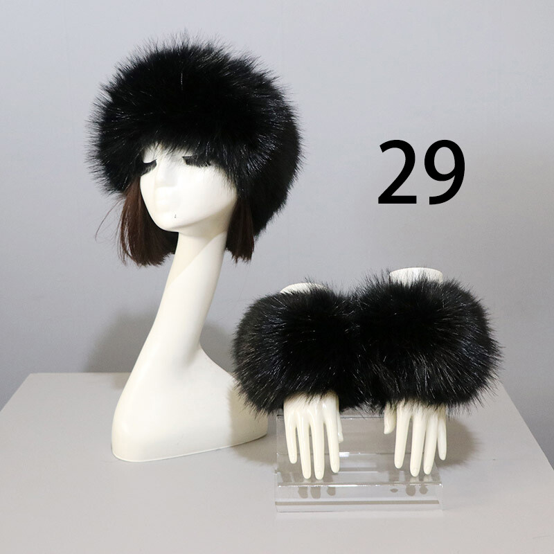 Lof Autumn Winter Women Hats Cuffs Set Imitation Fox Fur Hat Fox Fur Sleeves Beanie Suit Cuffs Match Cashmere Overcoats Accessory Fashion Warmth
