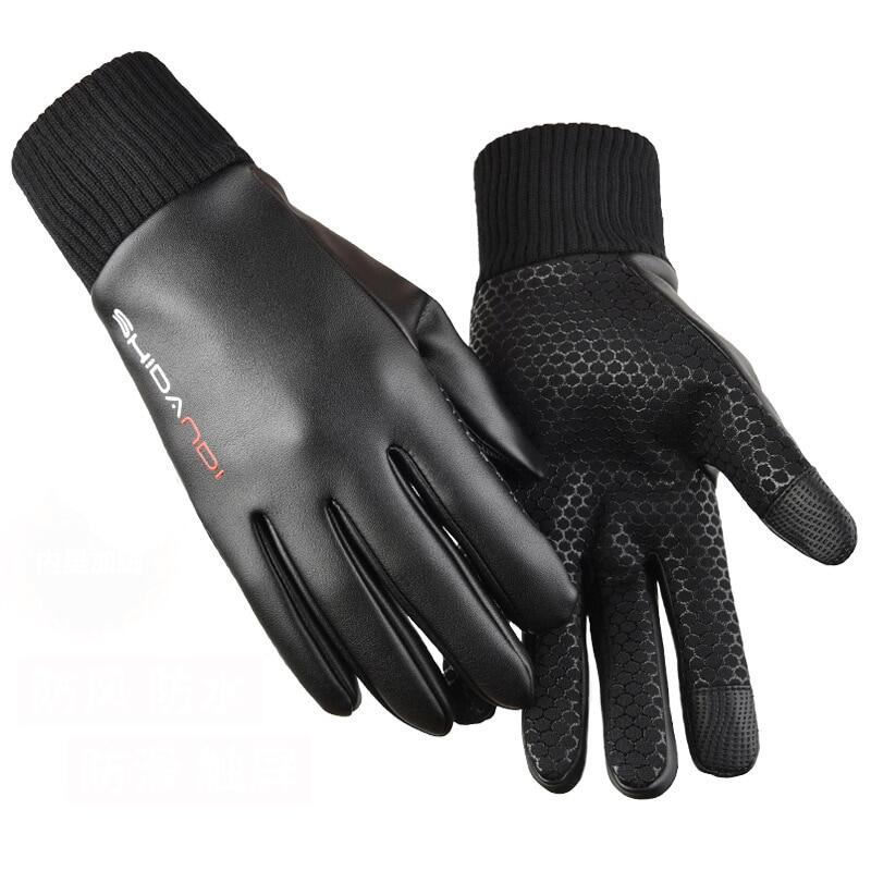 Winter Men Gloves Waterproof Windproof PU Leather Warm Outdoor Sports Riding Touch Screen Gloves