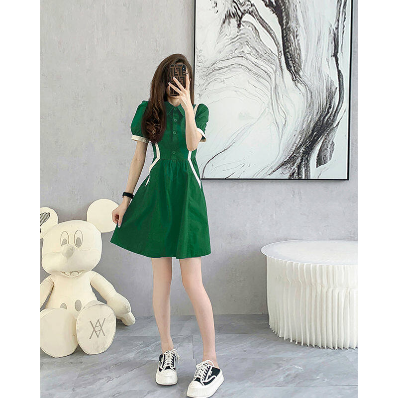 Polo Dress Summer French Shirt Summer Waist Slim Casual Dress Solid Color Loos Dress