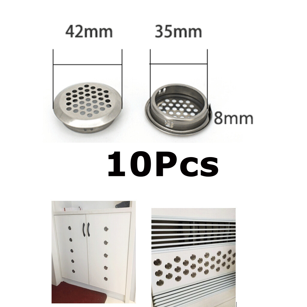 oshhni 10Pcs Stainless Steel Round Cabinet Air Vent Cover Perforated Mesh Hole Louver for Kitchen, Cupboards, Garderobe