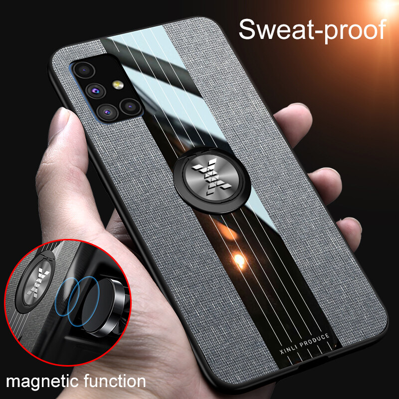 XICCI for Samsung M51/Galaxy M51 Case Luxury Fabric Cover Noble Shockproof Hard Housing for Samsung M51/Galaxy M51 Phone Case with Metal Ring Holder