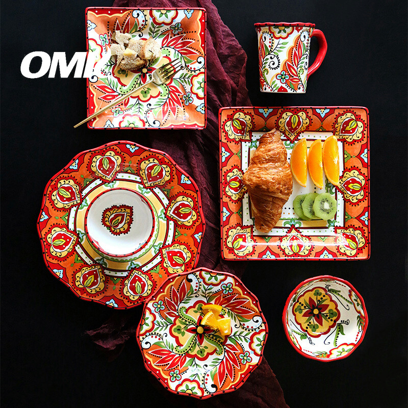 Omk Red Luca Series bát gốm dung tích lớn bát đựng sa lát