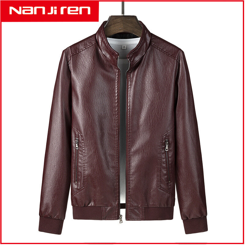 Nanjiren 2021 Men's leather jacket men's leather jacket Korean style handsome leather jacket male add velvet and thickening engine youth autumn and winter fashion coat