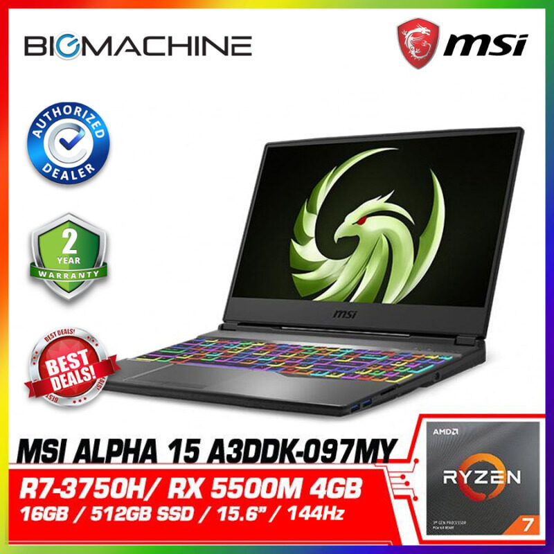 MSI Alpha 15 A3DDK-097MY (R7-3750H/8G*2/512GSSD/RX5500M-4GD6/15.6 FHD 144Hz/W10/2YR) Malaysia