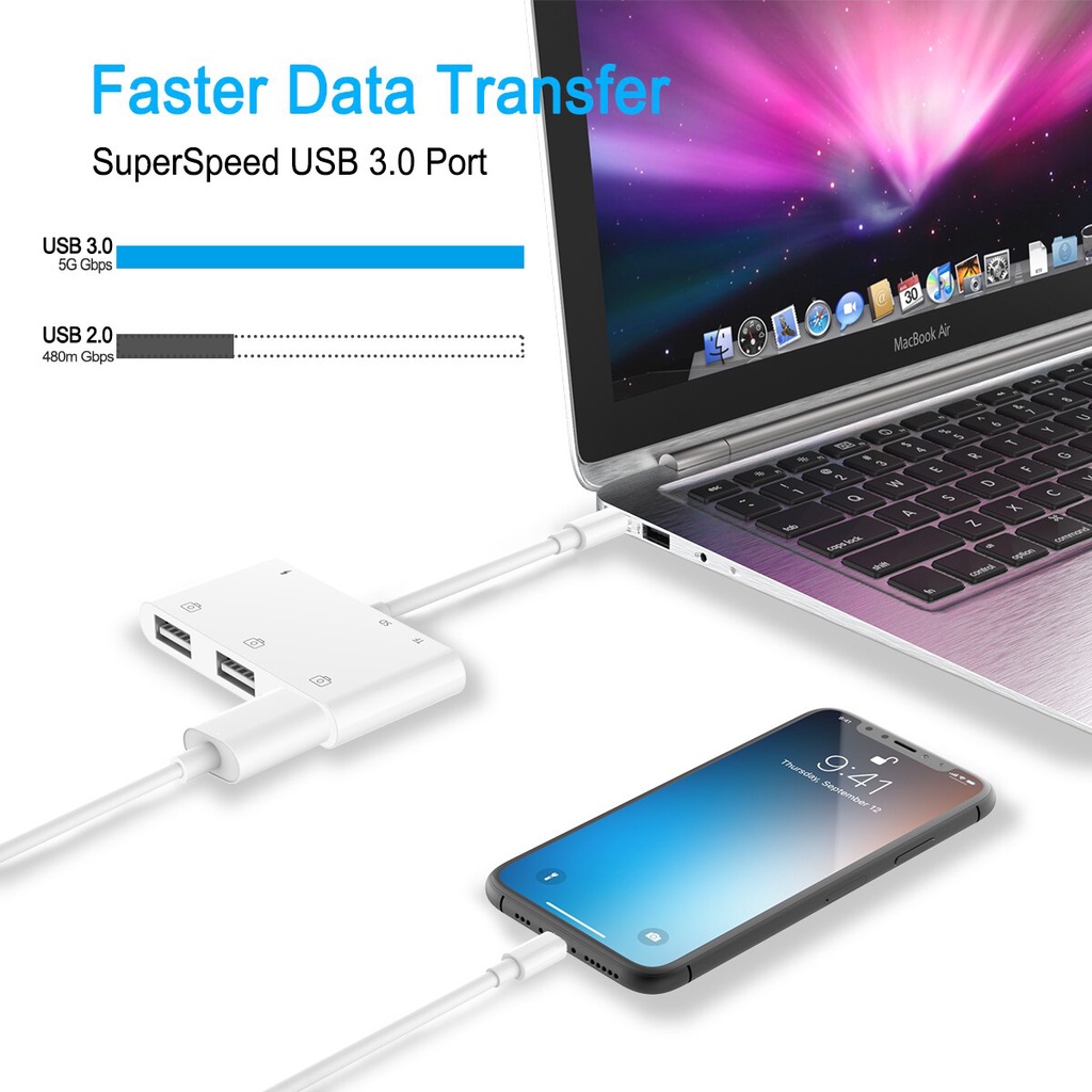 6 in 1 Lightning to USB OTG Card Reader SD/TF/USB Adapter lightning to Camera Connection Adapter for iPhone 14 13 12 11 Pro 8 X