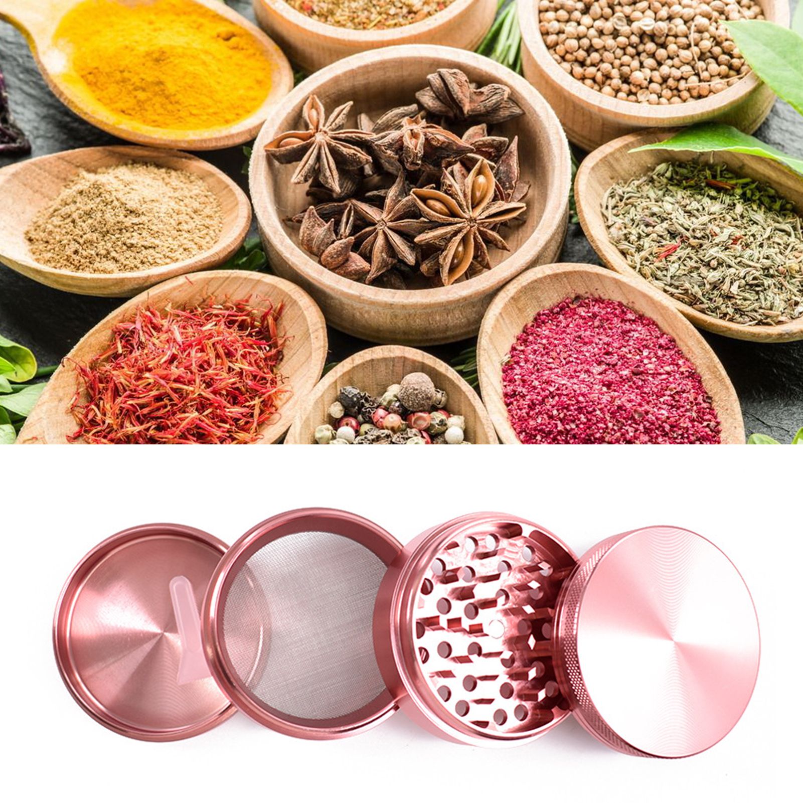 Spice Grinder Efficient Four Layer Aluminum Alloy Sharp Teeth Herb Grinder for Kitchen Spice Grinder Smooth