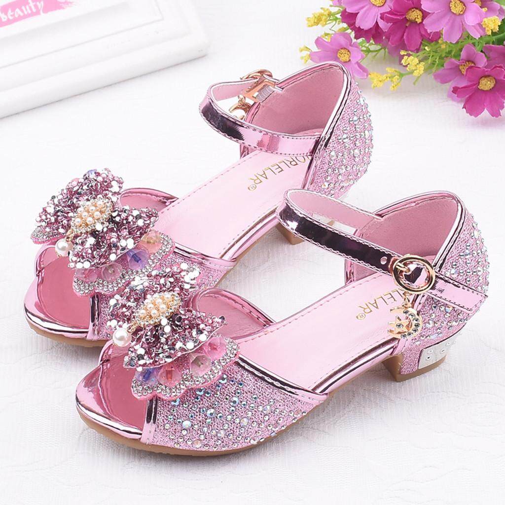 Toddler Kids Girl Pearl Butterfly-Knot Crystal Single Rhineston Princess Sandals