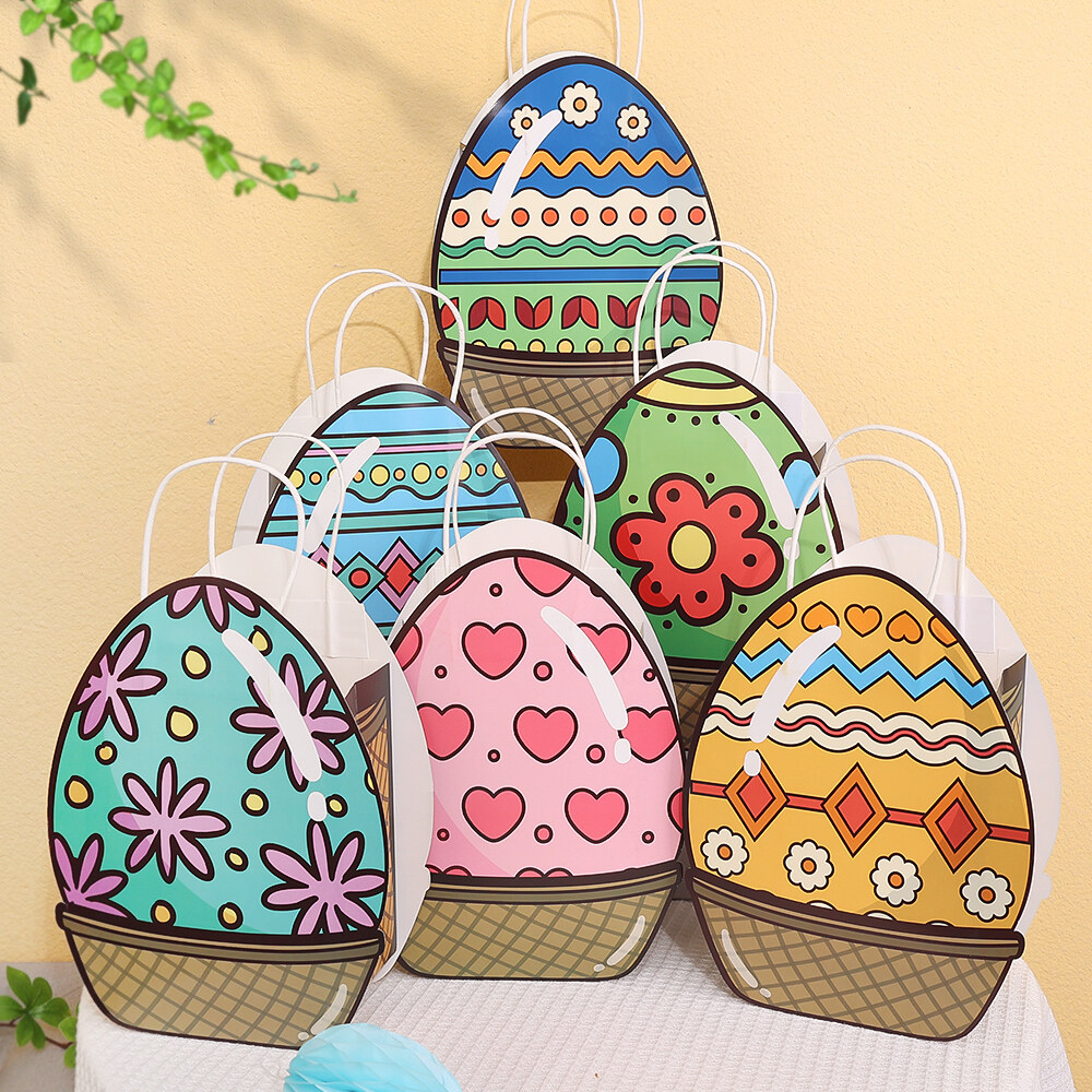 Easter Egg Handbag with Handle Easter Container Happy Easter Paper Bag Bulk Candy Snacks Party Colored Gift Packaging