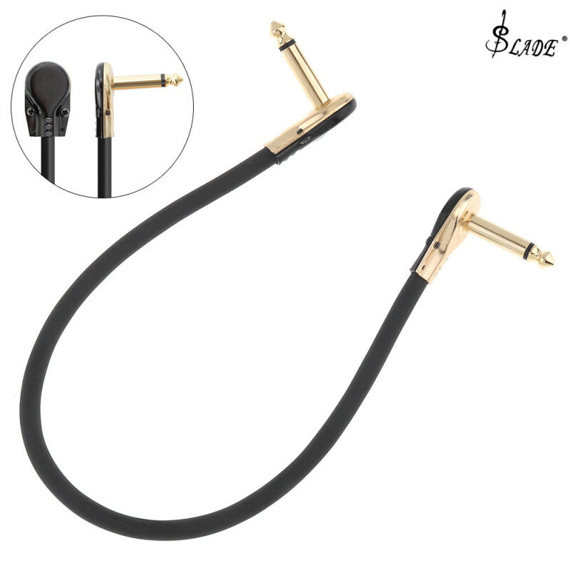 SLADE 37cm / 15inch Guitar Effect Pedal Instrument Patch Cable 1/4inch 6.3mm Gold Right Angle Plug Black PVC Jacket Malaysia