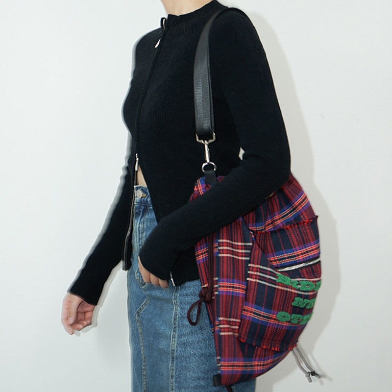 ELACCENT preppy plaid drawstring backpack 2 colours Messenger hobo bag