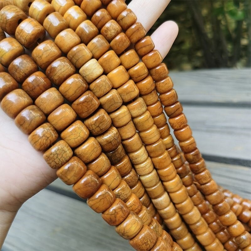 Beef bone reflux Tibetan fried pattern tiger skin pattern 108 solid Tibetan old goods neck hanging barrel beads Tibetan reflux string