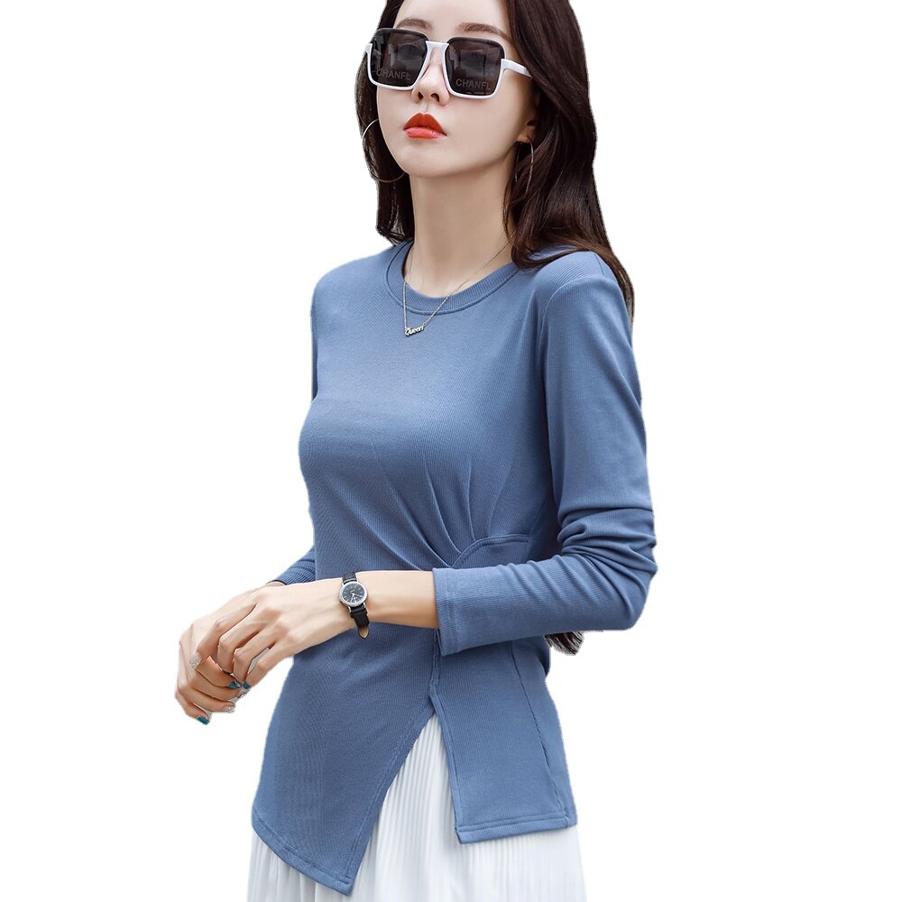 Women's T-shirt Long Sleeve Crew Neck Casual Tee Solid Color Top