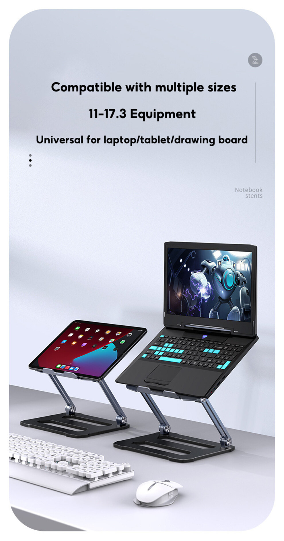 JOMAA support Laptop Stand with Cooling Fan Big Adjustable Ergonomic Notebook Stand Foldable Cooler Laptop Riser Aluminum Laptop Holder For 11-17.3 inch