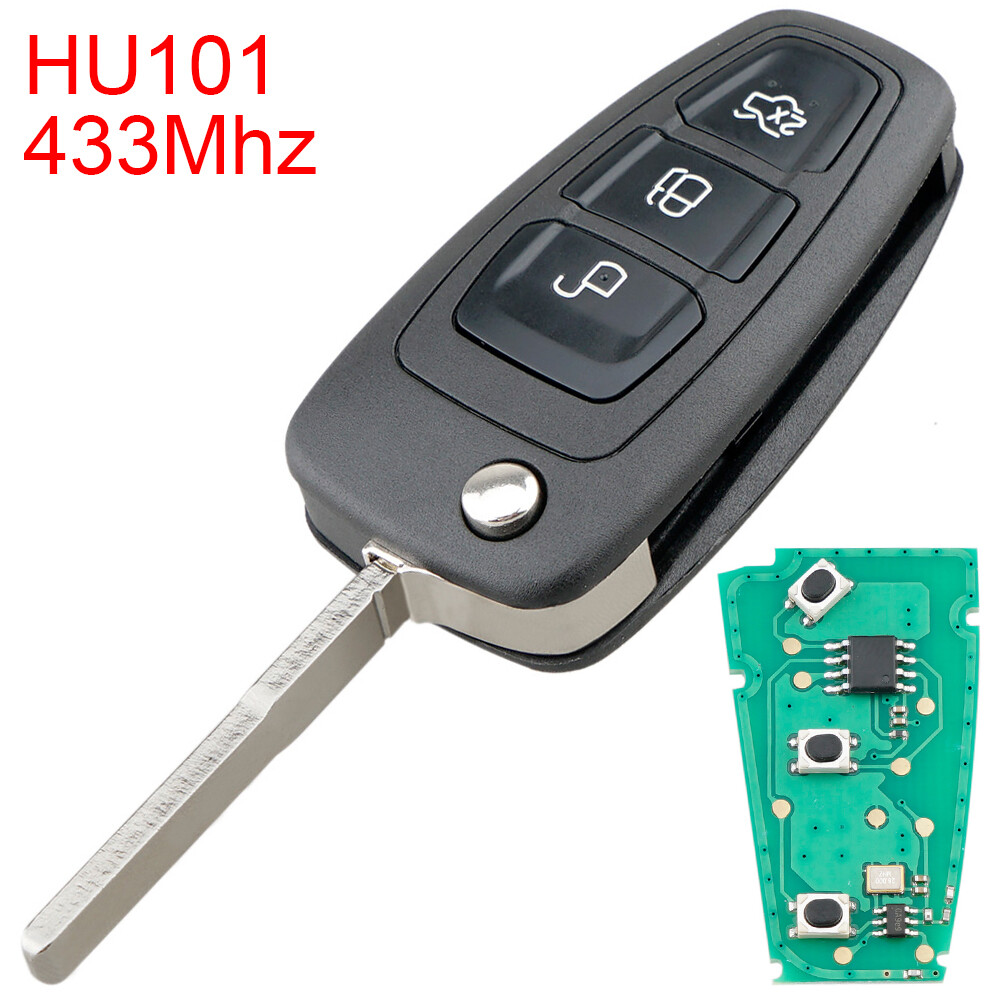 Khóa Fob Không Chìa Lật 433Mhz 3 Nút W/Lưỡi HU101, Phù Hợp Cho Ford Focus Fiesta