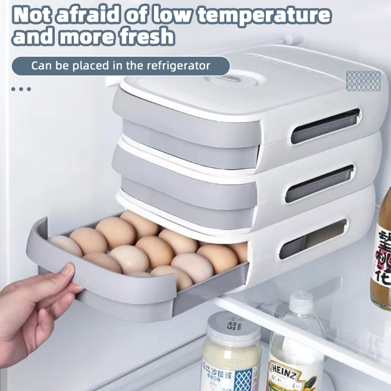 Egg Storage Organizer Egg Holder Refrigerator Drawer Type Stackable Food Storage Box Household Eggs Holder Kitchen