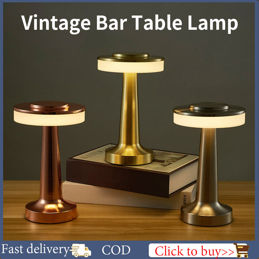 Vintage Bar Table Lamp Touch Sensor Rechargeable Dumbbell Desk Lamp