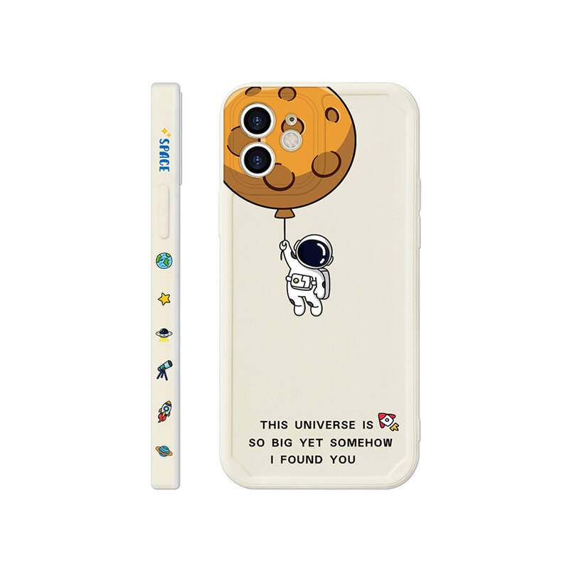 For Apple Case Liquid Side LOGO Cute Astronaut Space Soft Rubber Mobile Phone Casing for IPhone 12 PRO 11 PRO MAX X XR XS MAX 12 Mini 7 8 PLUS All-inclusive Straight Edge Shockproof TPU Cover