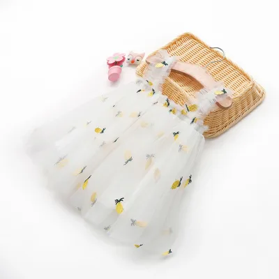 Baby Kids Girl Cute Sleeveless Fruit Print Gauze Straps Backless Dress