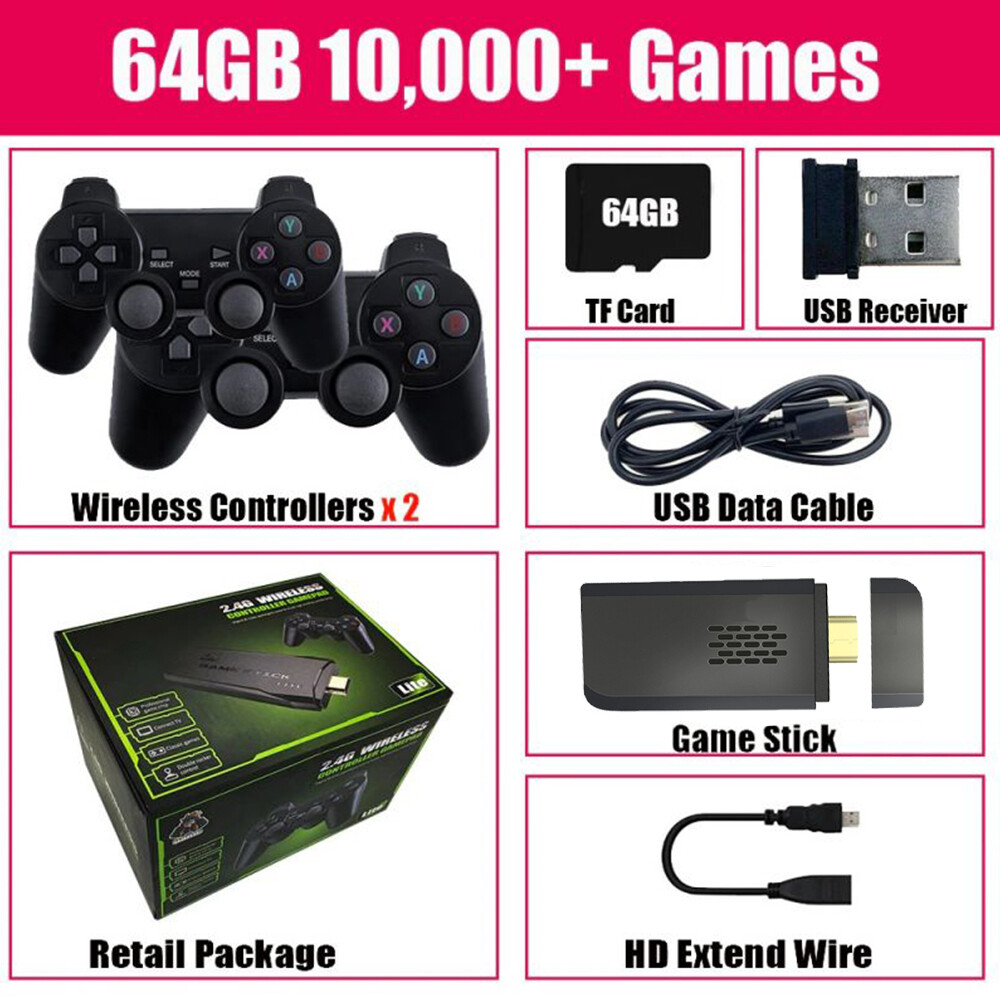 Máy chơi điện tử 4k t v cầm tay với bộ điều khiển không dây 2.4g trò chơi điện tử gia đình với 2 tay cầm chơi game tích hợp trò chơi 10k