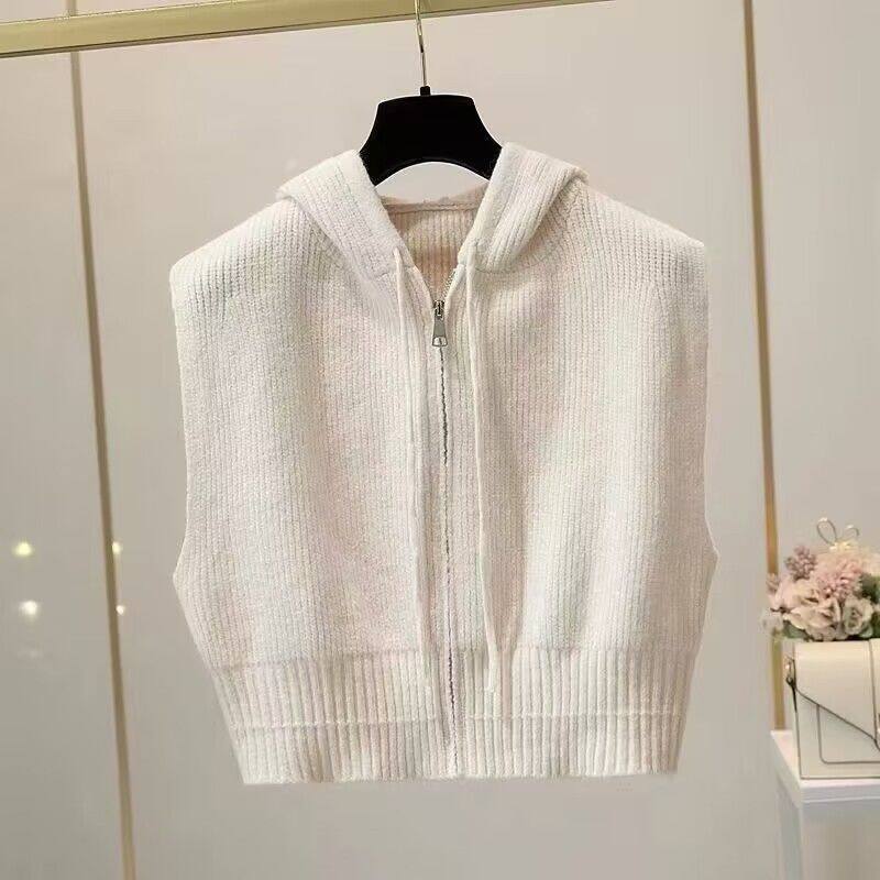 Women's Hooded Vest 2023 New Loose Korean Style Rope Zipper Knitted Sleeveless Top