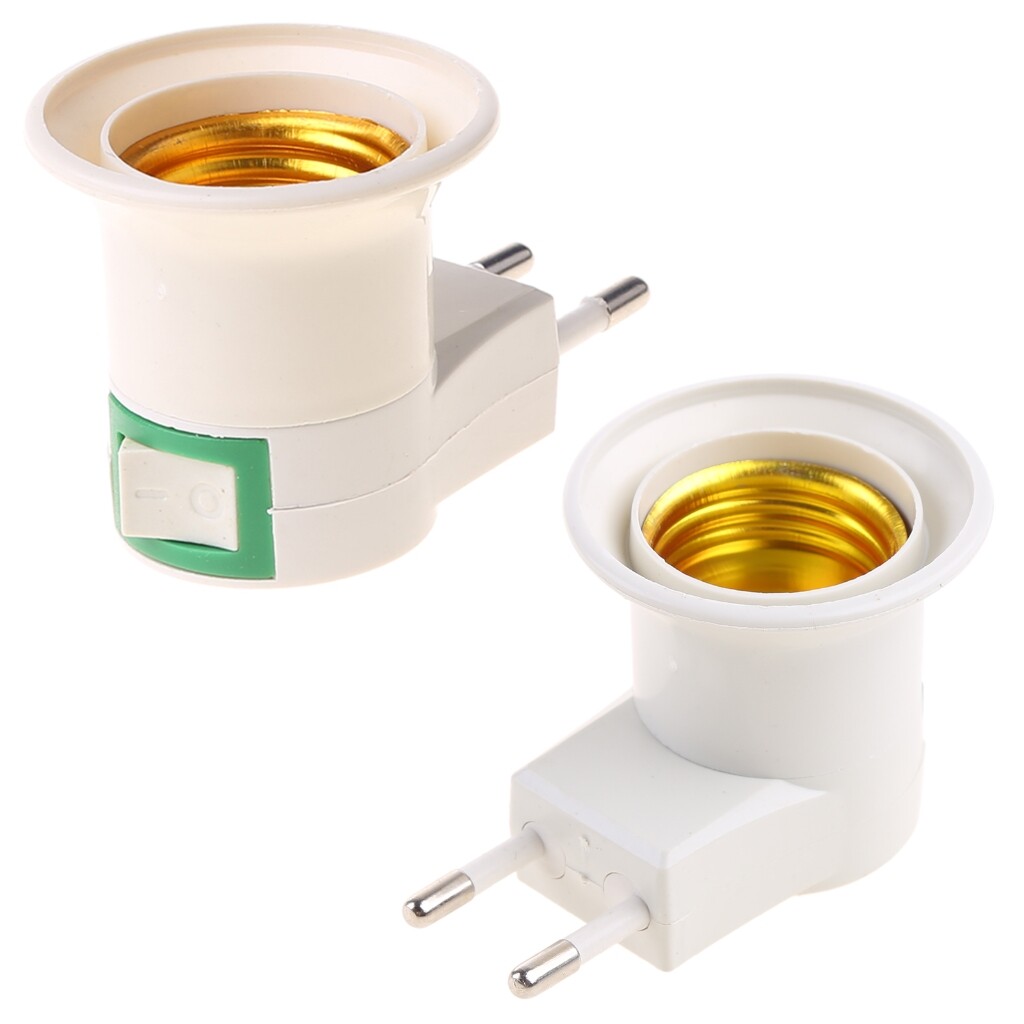 EU Plug E27 Screw Base Socket Extension Adapter Plug-in Light Socket with On/Off Switch 3-Prong Outlet to Light Socket