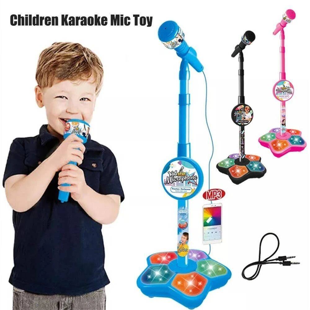 Banzu Microphone Đồ chơi đèn LED có thể điều chỉnh giáo dục não-đào tạo với đứng hát microphone nhạc cụ đồ chơi trẻ em Microphone hát bài hát đồ chơi