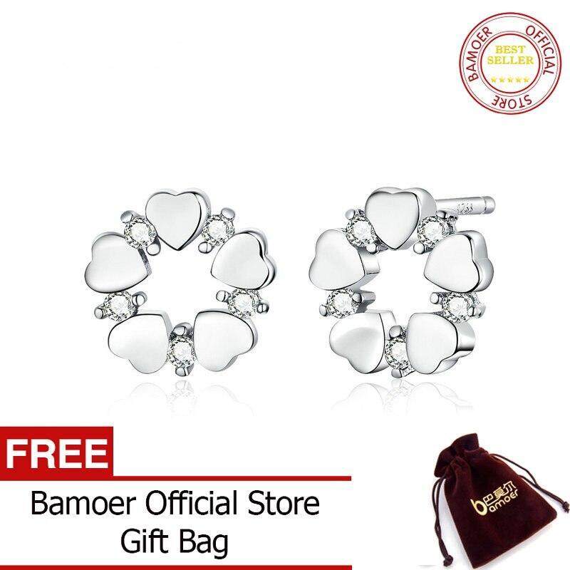 Bamoer Mạ Tròn Trái Tim Bông Tai Nữ Bạc 925 Trang Sức Cưới Đính Hôn Earings Thời Trang 2019 BSE297