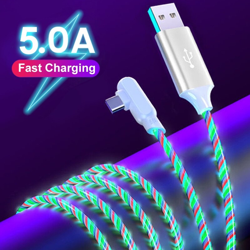 1m/2m 5A Fast Charging Cable For iPhone 13 12 Pro Micro USB Type C Flow Luminous Lighting LED Kable Data Cord For Samsung Huawei  04