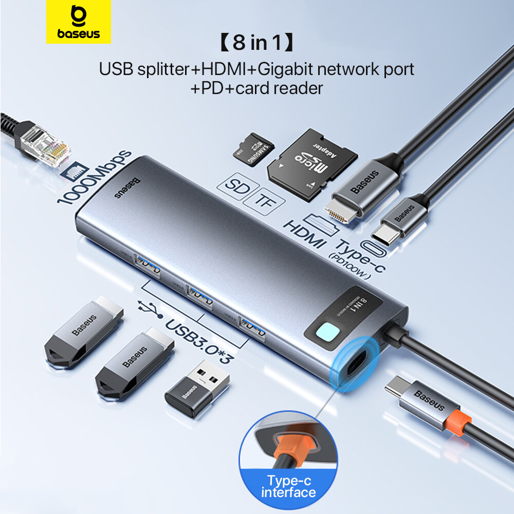 Baseus USB C HUB USB 3.0 3 0 Loại C đa HUB cho MacBook Pro Air Surface Pro 7 USB Ethernet trung tâm Mạng trạm dock Splitter