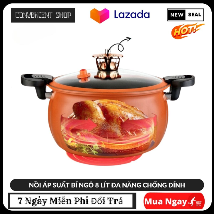 Nồi áp suất nấu bếp ga , NỒI ÁP SUẤT BÍ NGÔ 8 LÍT ĐA NĂNG CHỐNG DÍNH - NỒI ÁP SUẤT BÍ NGÔ 8 LÍT CÔNG NGHỆ NHẬT BẢN CHỐNG DÍNH TỐT CÓ THỂ HẦM NẤU CHIÊN XÀO TIỆN LỢI DÙNG ĐƯỢC TRÊN MỌI LOẠI BẾP.