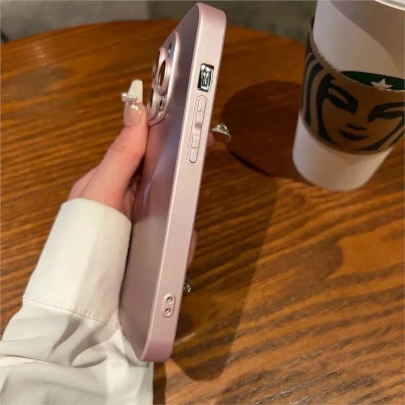 Cực quang sang trọng Matte Chống Sốc Ốp điện thoại cho iPhone 16 15 14 13 12 11 Pro Max 14 15 16 Plus hoa văn CD Cứng Cover Quay Lại silicon mềm Cạnh Ốp bảo vệ