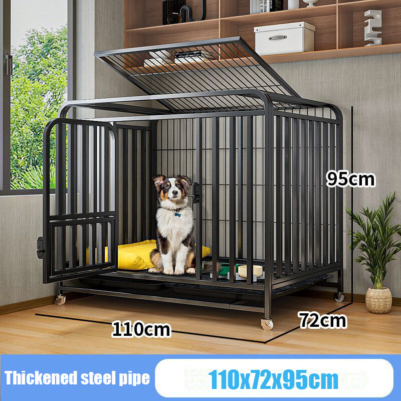 Dog Crate Heavy Duty Dog Kennel Steel Dog Cage with Wheels, Escape
