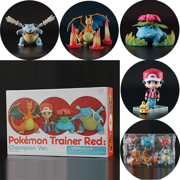 4pcs Pokemon 10cm Ash Ketchum Charizard Blastoise Venusaur Nendoroid Action Figure Model Collectible with Box Toy for Boys Home Decoration