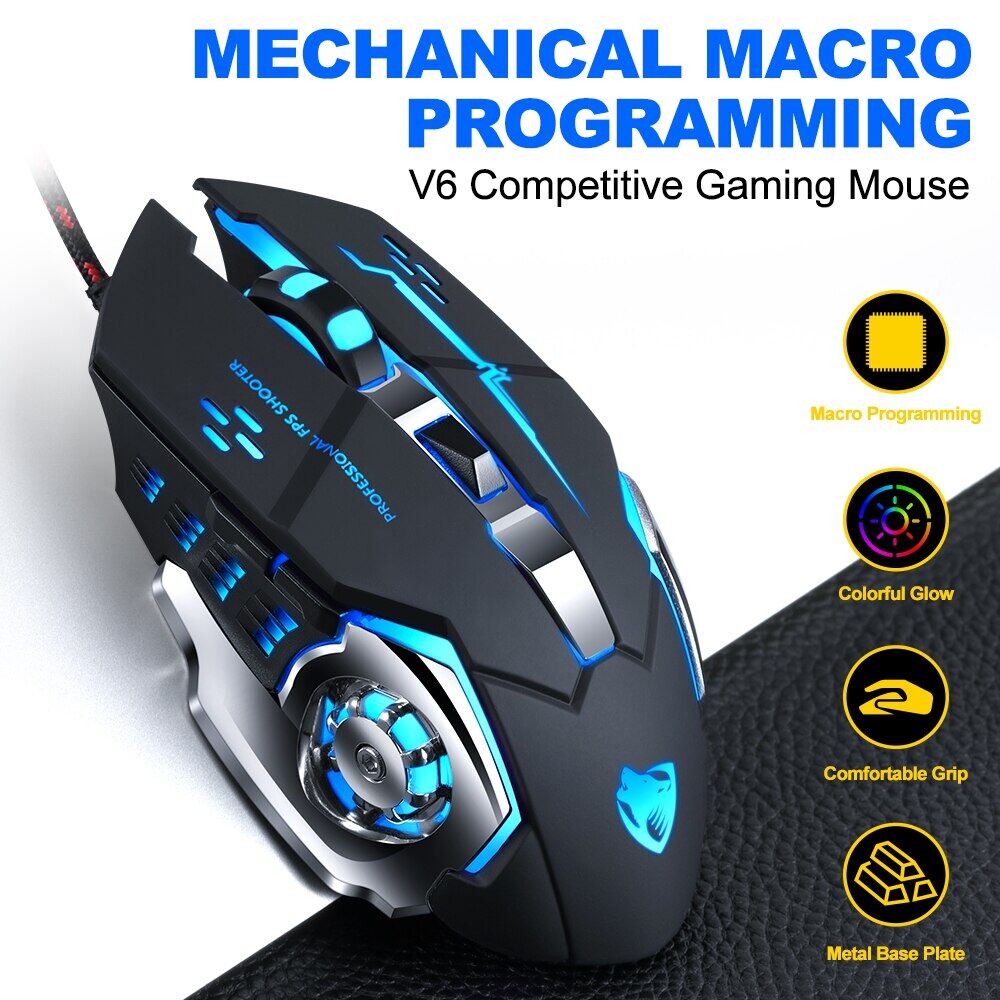 [Nhập RS0722 giảm 30k cho đơn 99k]New V6 Wired Game Mouse Macro Programming Mechanical mouse 2400DPI Professional gaming computer mouse for LoL AND PUBG