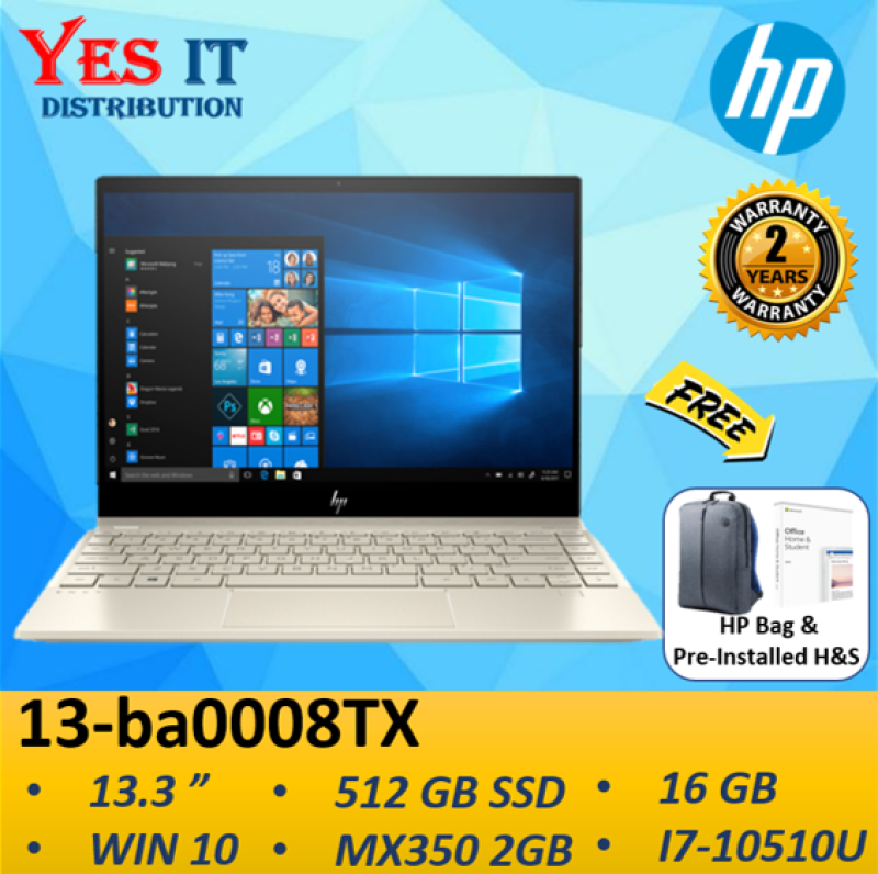 HP ENVY 13-ba0008TX 13.3 FHD Laptop Pale Gold ( i7-10510U, 16GB, 512GB SSD, MX350 2GB, W10, 2YW ) FREE BAG + HS Malaysia