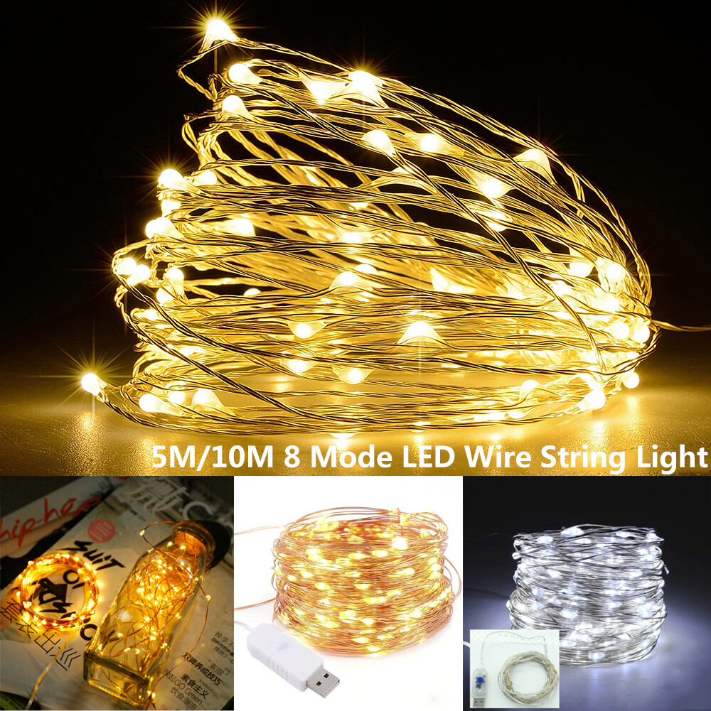 [YESPERY] 5M/10M LED USB Multi-mode String Light Copper Wire String Fairy Light Strings Lights LED Party Wedding Decoration Garland Festival Warm White 50LED 100LED Fairy Light