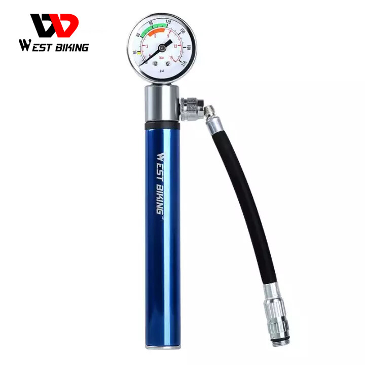 WEST BIKING Bike Pump Air Pump Aluminum Alloy 120/160/300PSI Gauge Hose Tire Cycling Air Inflator Road MTB Bicycle Accessories Hand Bicycle Pump