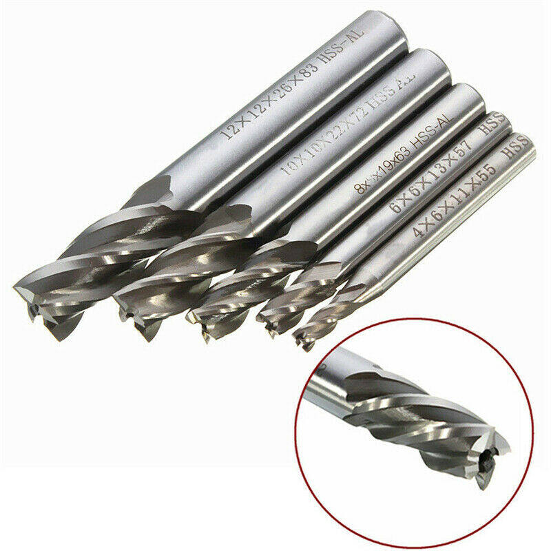 5 cái CNC End Mill Máy phay HSS Mũi khoan thẳng mũi khoan 4 sáo