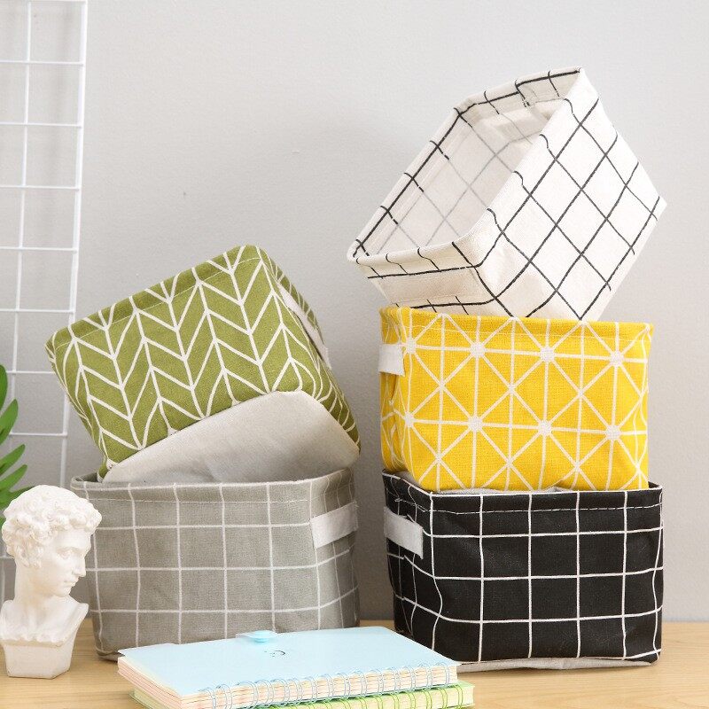 Foldable Storage Box Dormitory Sundries Storage Box Household Cotton Linen Fabric Desktop Storage Basket Cosmetic Organizer