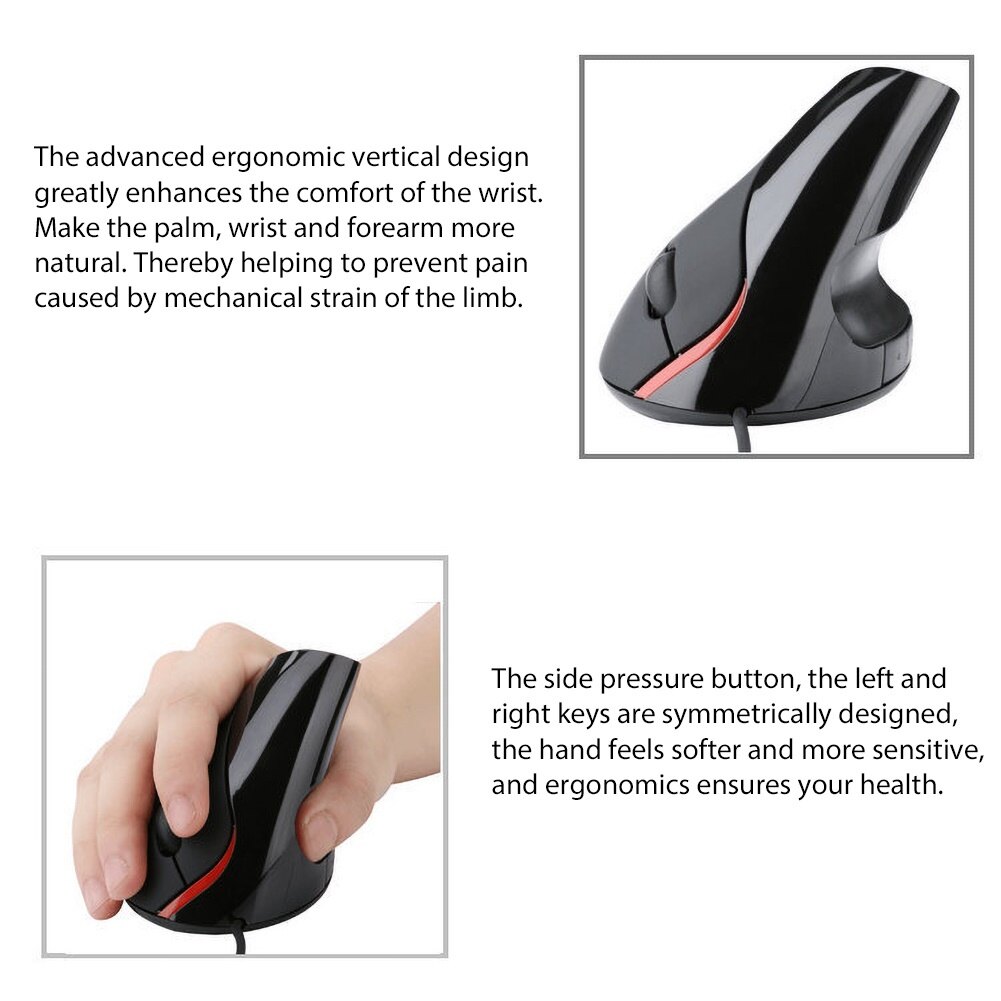 Ergonomic Office Vertical Mouse 5 Buttons 1200 DPI Optical Mice for PC Laptop