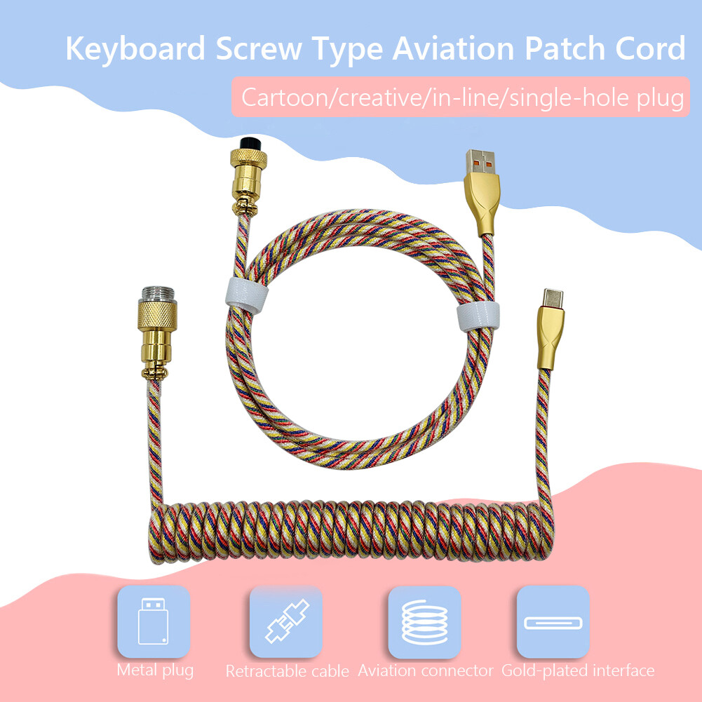 Type C USB Cable Mechanical Keyboard Coiled Spring Wire Aviator Data Cable