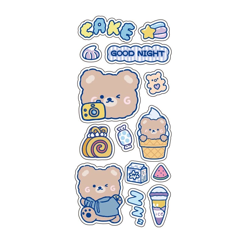 5 Sheets Cute Cartoon Waterproof PET Stickers Student Handbook Deco DIY Stickers